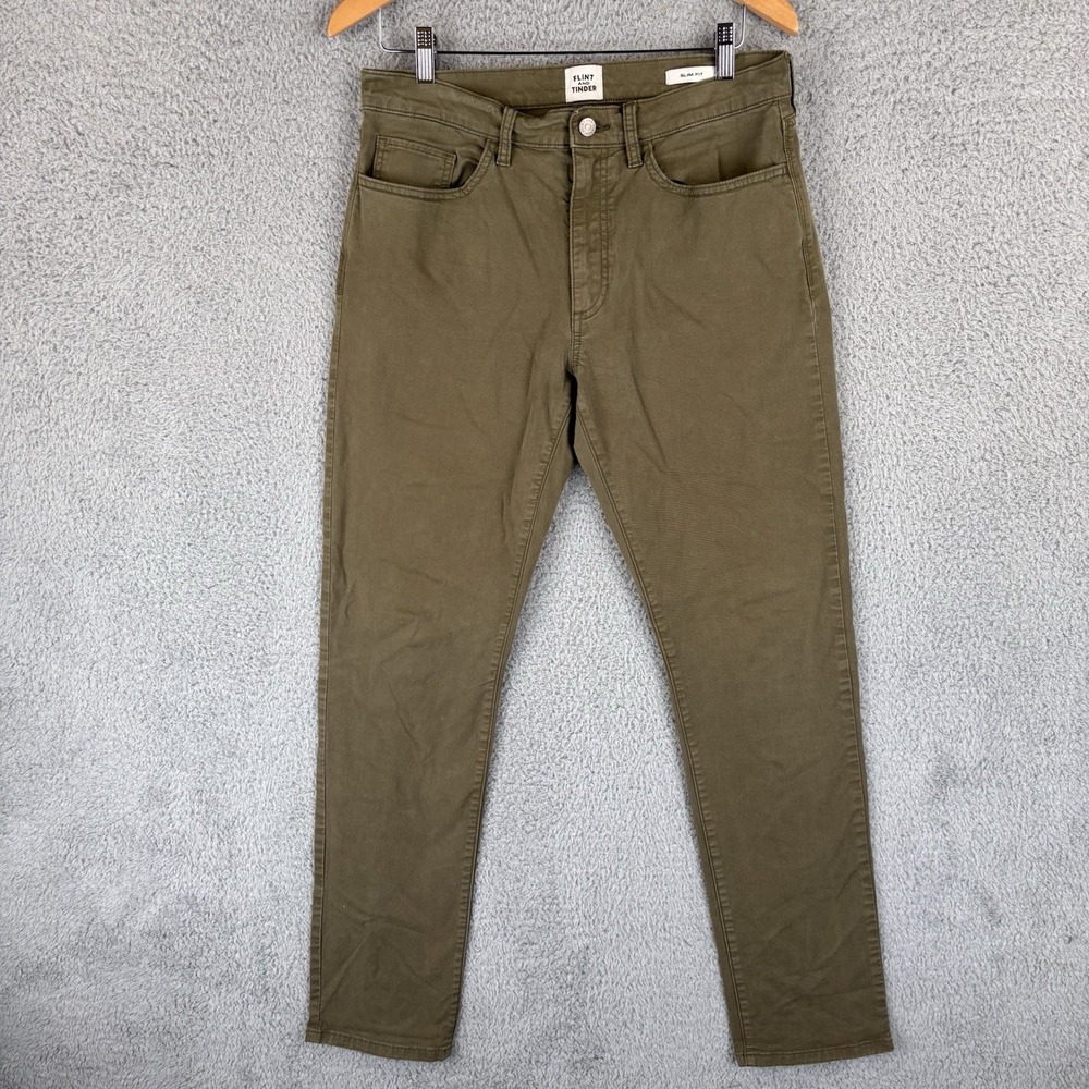 Flint and Tinder Men's 32x32 Olive Green Slim‎ Fit 5 Pocket Pants Huckberry